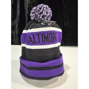 P4F Accessories Pom Pom Beanie Hat w/Baltimore Purple/Black - Adult Unisex *NWT*
